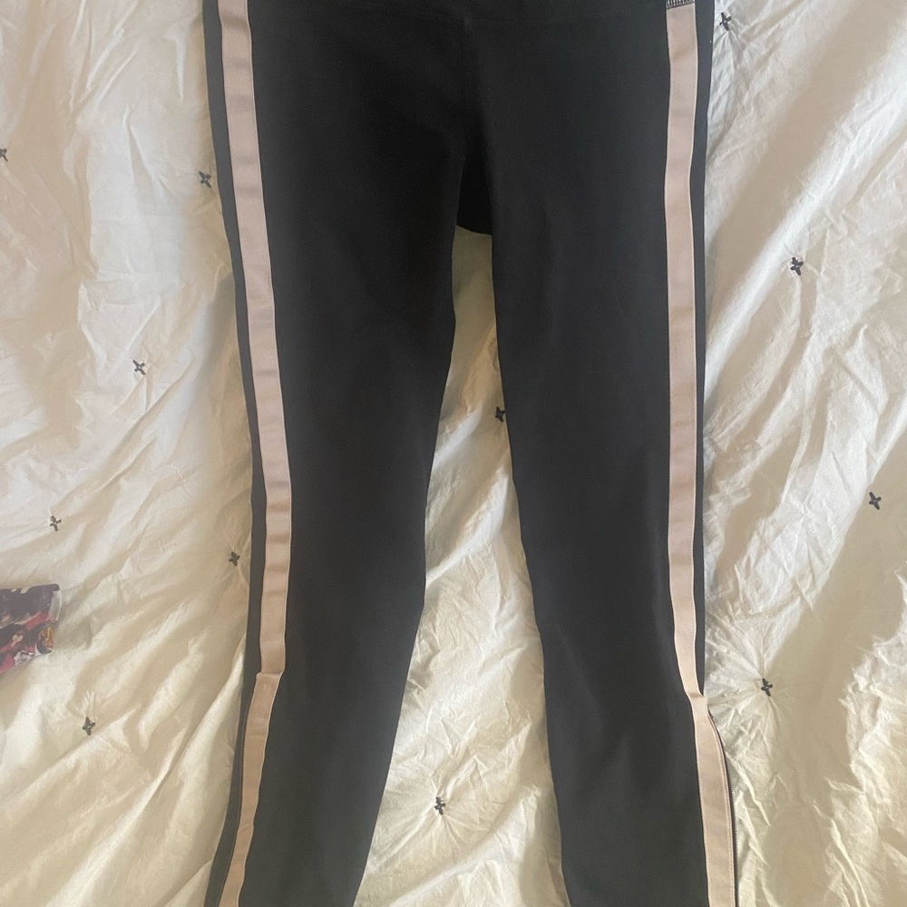 Athleta Black Leggings with White Stripes